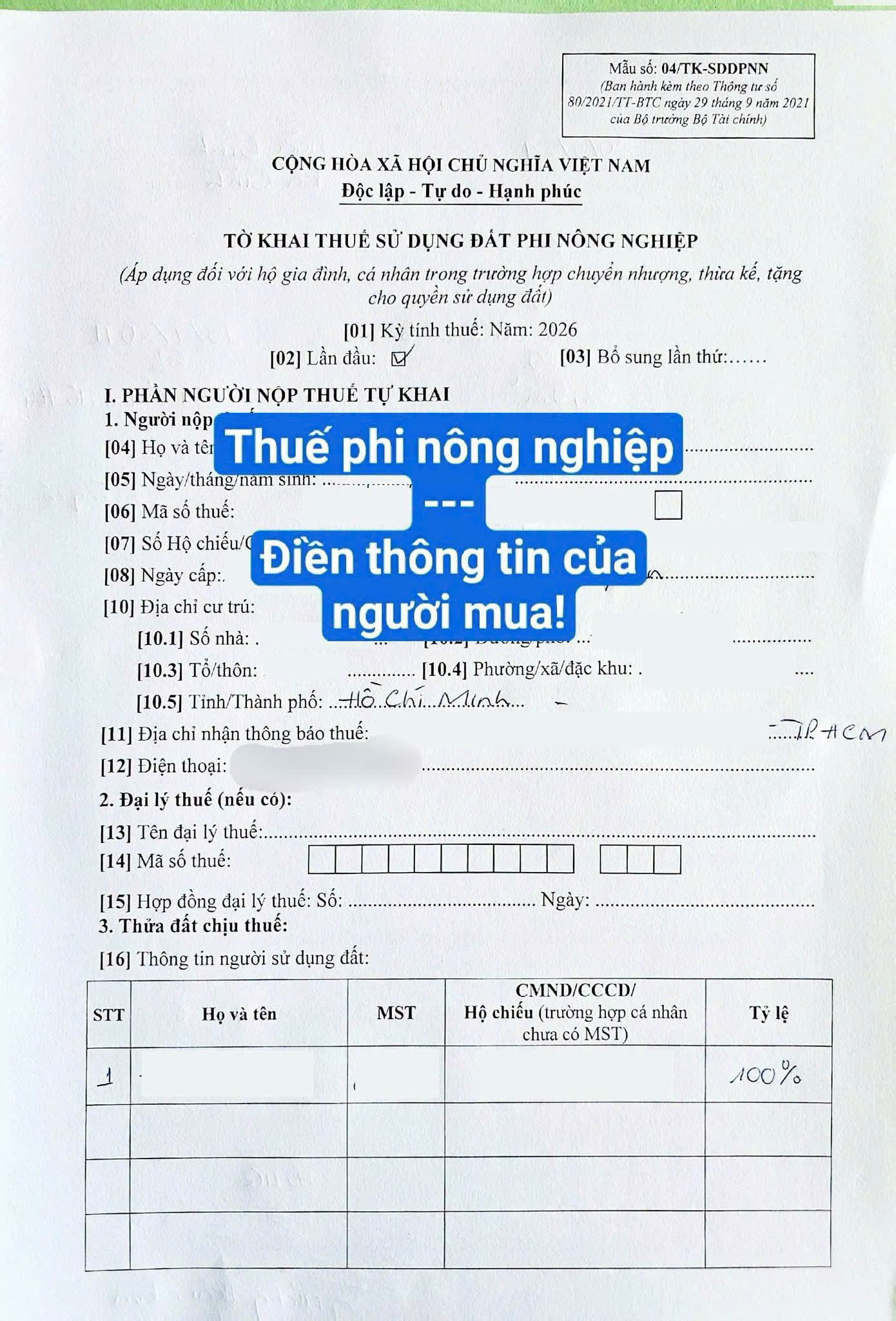 thuế phi nông nghiệp hồ sơ cấp đổi sổ mới đăng bộ sang tên quận 11 sinhadep.vn