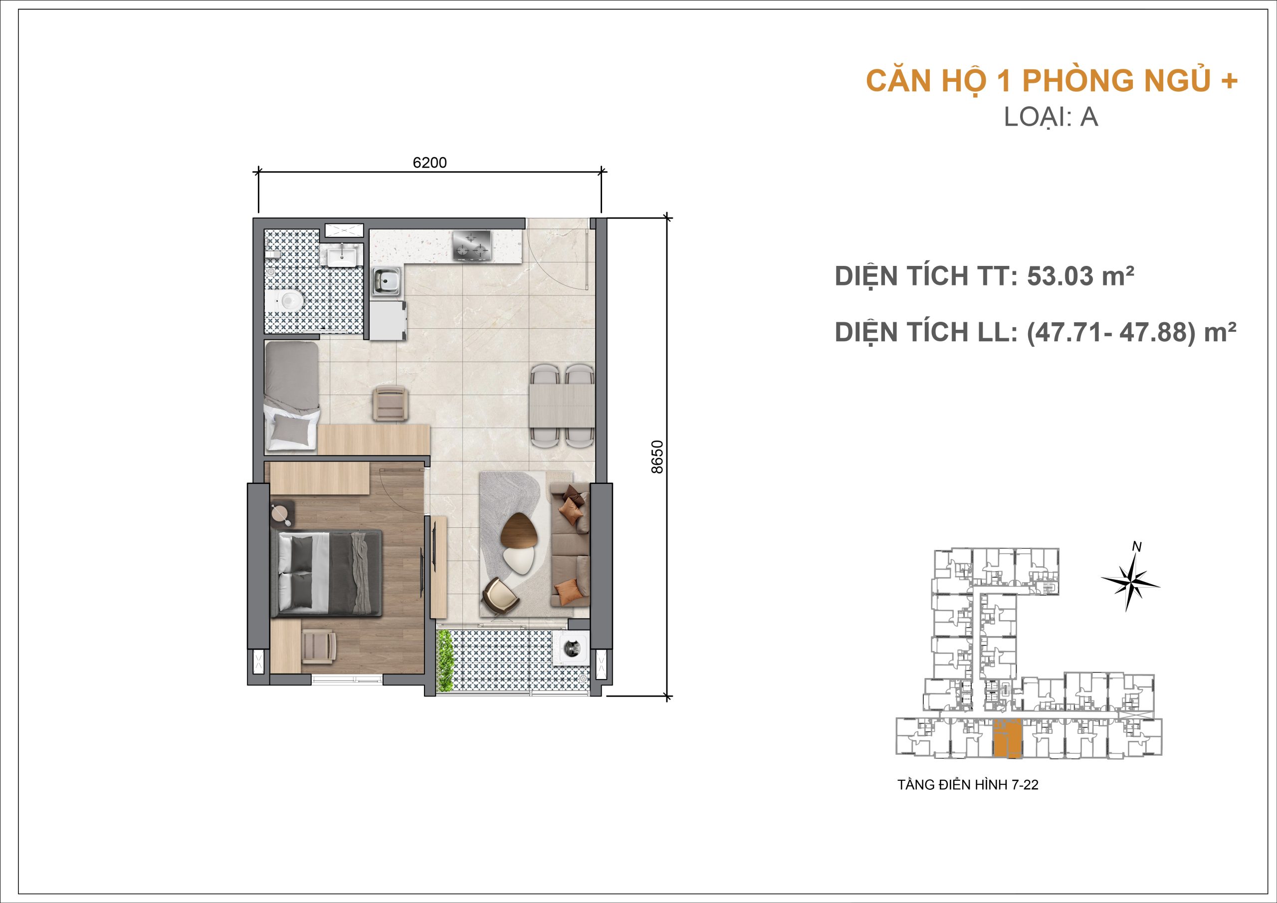 Thiết kế căn hộ 1 phòng ngủ loại A tại Legacy 66 Tân Thành Chợ Lớn Quận 5 