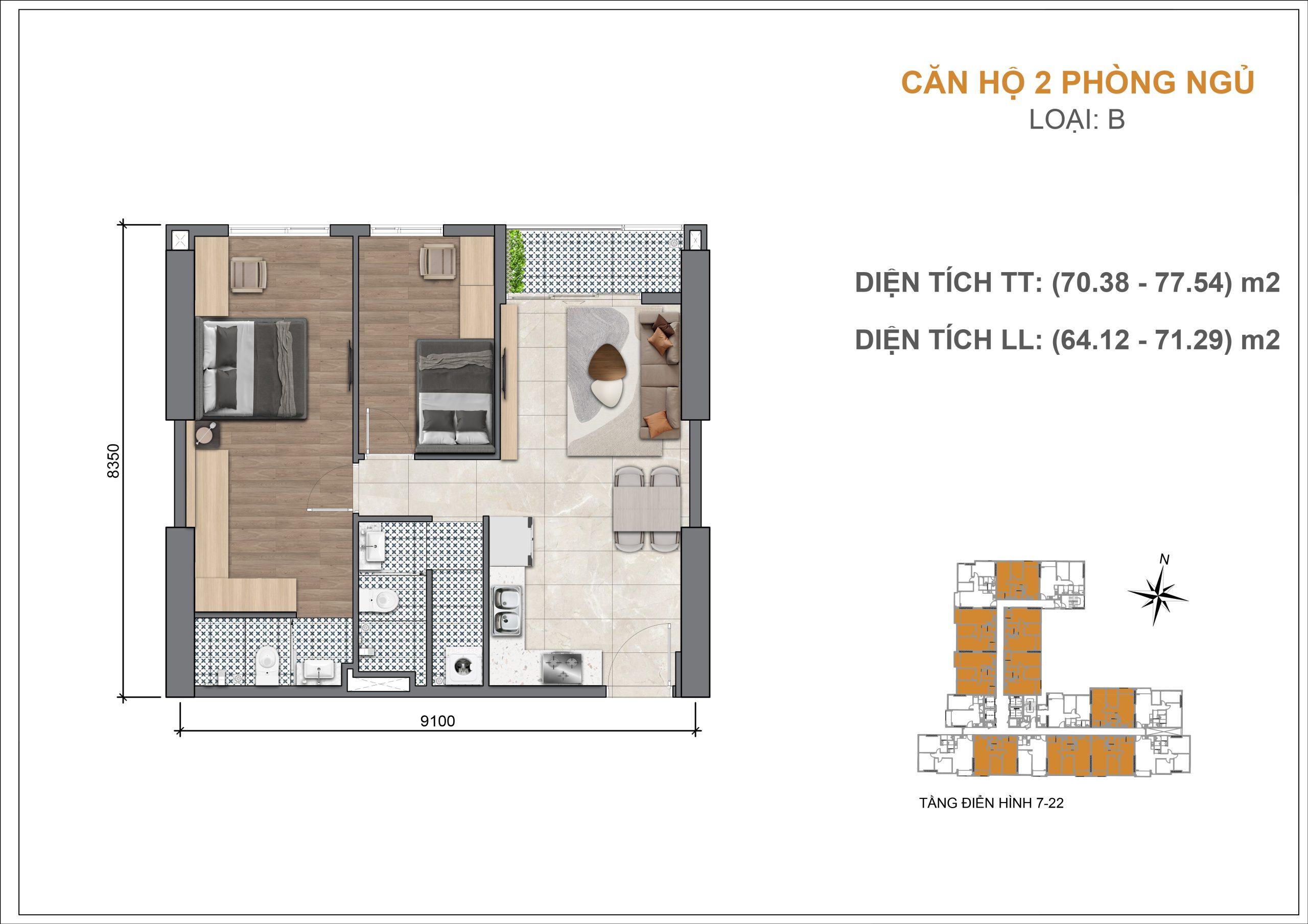 Thiết kế căn hộ 2 phòng ngủ mặt tiền Đỗ Ngọc Thạnh tại Legacy 66 Tân Thành Chợ Lớn Quận 5 