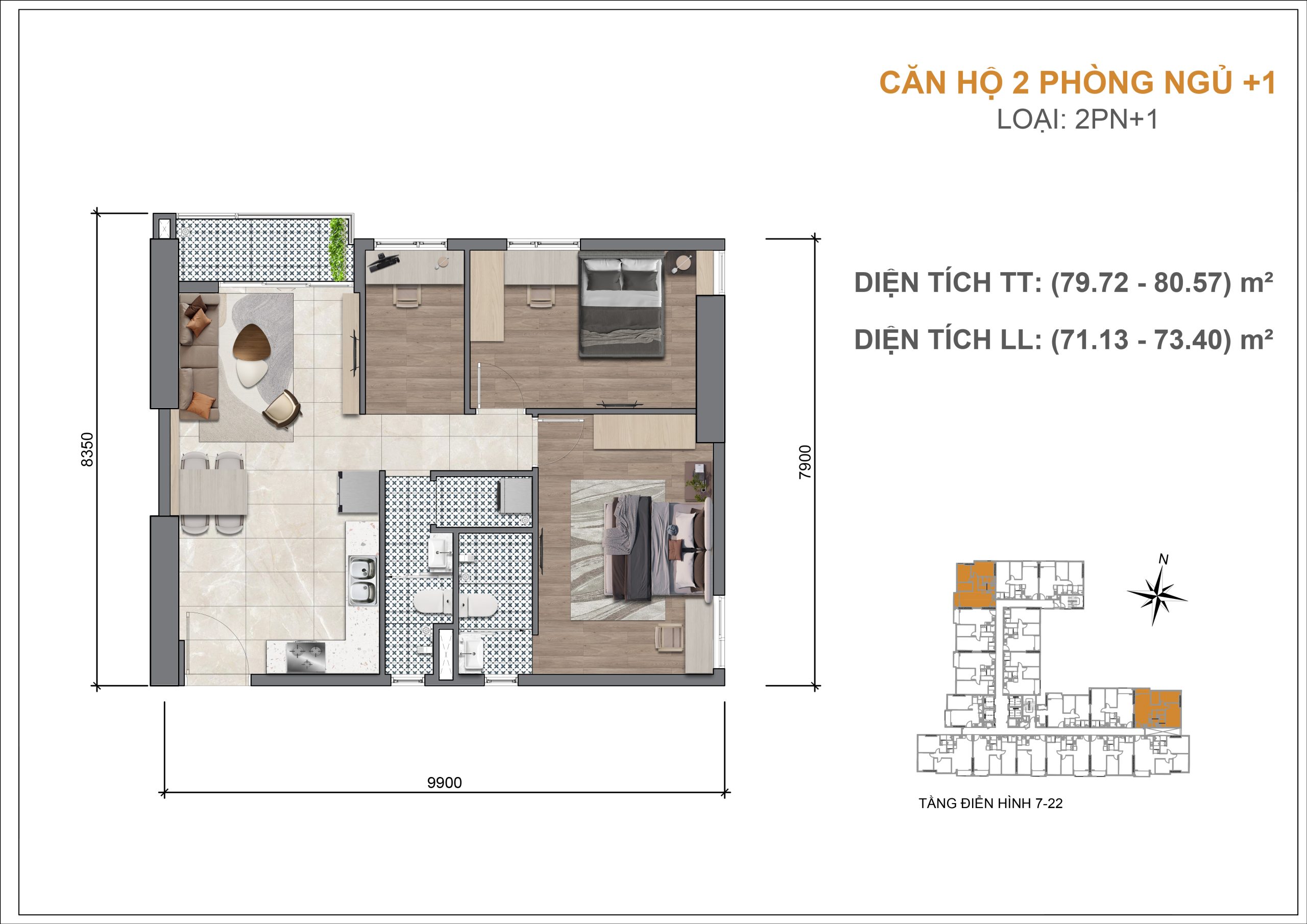 Thiết kế căn hộ 2 phòng ngủ mặt tiền Đỗ Ngọc Thạnh tại Legacy 66 Tân Thành Chợ Lớn Quận 5 